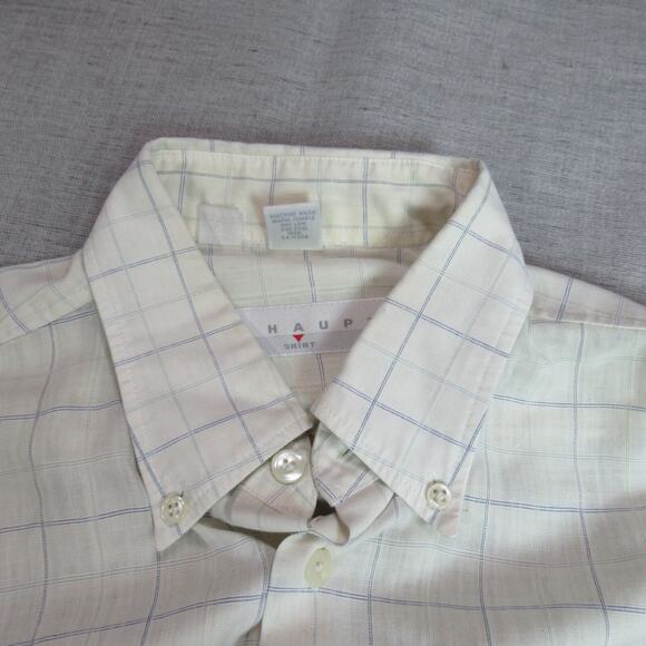 Vintage Haupt Shirt Men 16.5 Yellow Plaid Button Short Sleeve 80s German Grandpa - Picture 3 of 9